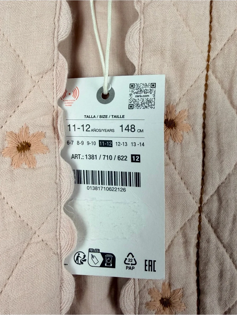 New Zara girls pink EMBROIDERED FLORAL TEXTURE vest size 11-12
